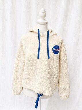 NASA Sherpa Hoodie in Cream with Blue Accents